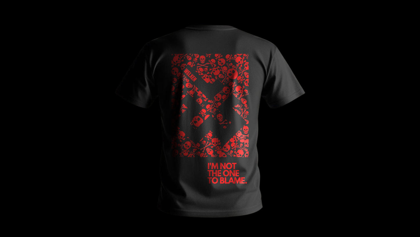 Black "Blame" T-Shirt.