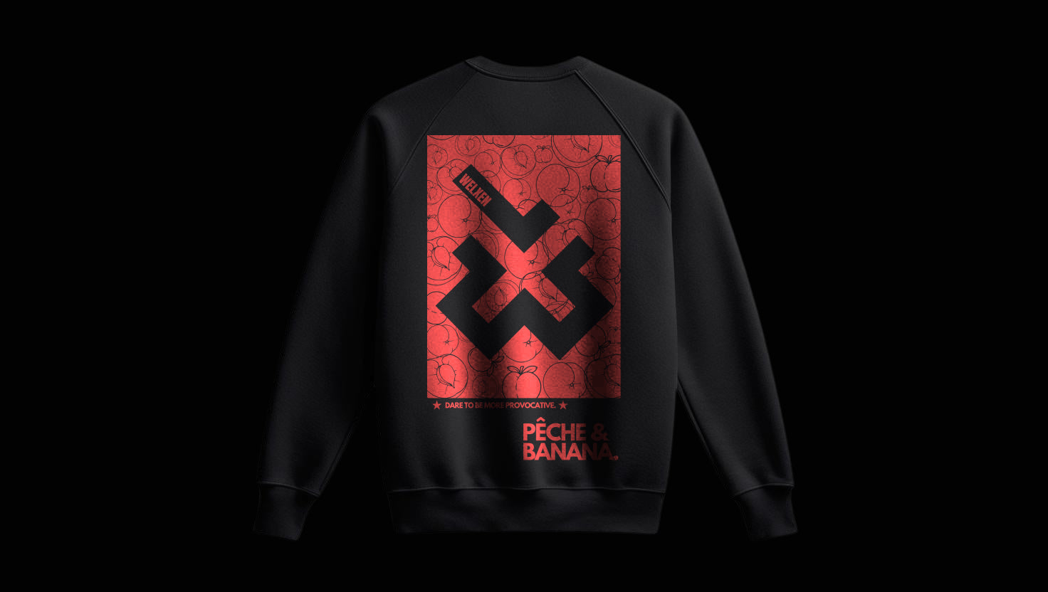 Streetwear sweatshirt with fruit inspired graphics representing confidence, fun and unapologetic style